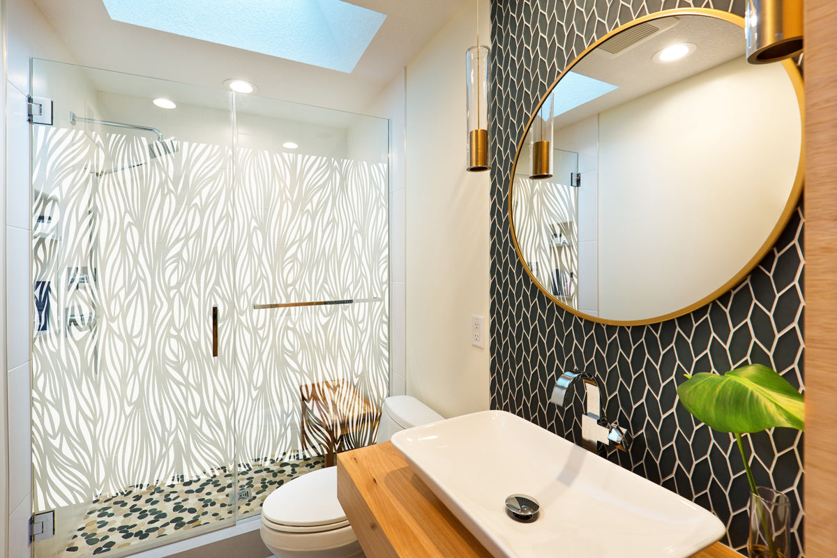 Aquatica decorative window film installed on architectural glass in Dubai and Abu Dhabi