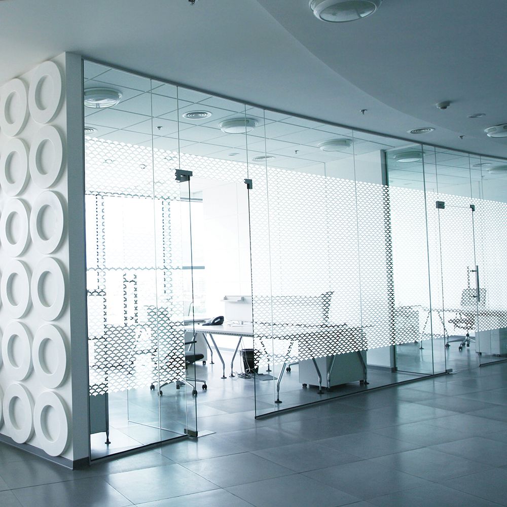 Atoma decorative window film installed on architectural glass in Dubai and Abu Dhabi