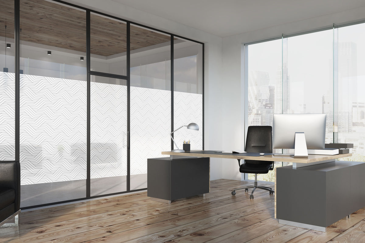 Circuit decorative window film installed on architectural glass in Dubai and Abu Dhabi