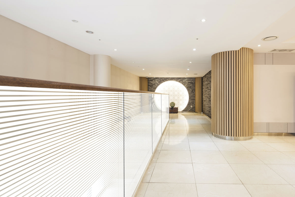 Linea 18 decorative window film installed on architectural glass in Dubai and Abu Dhabi